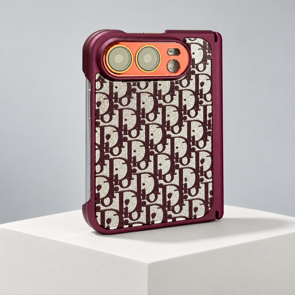 Dior Oblique Frame iPhone Duo Case in Burgundy — studio view