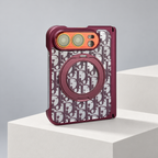 Dior Oblique Ring-Stand iPhone Duo Case in Burgundy — studio view