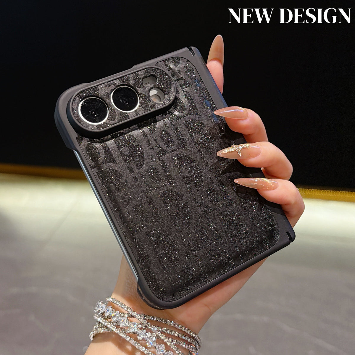 Dior Shimmer Oblique iPhone Duo Case in Black finish