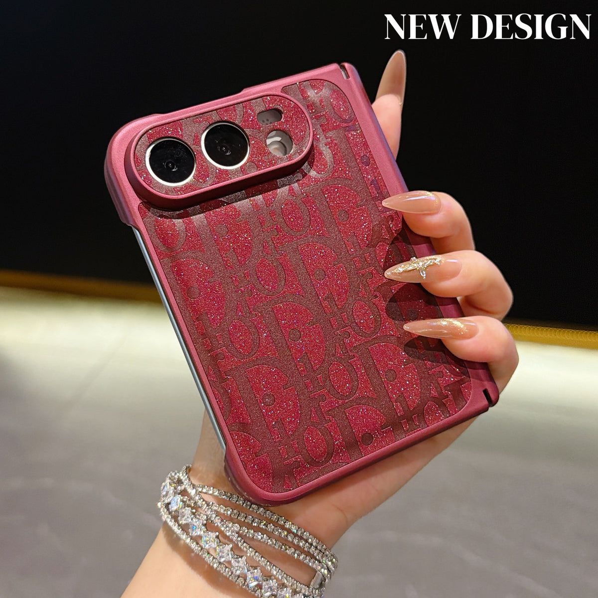 Dior Shimmer Oblique iPhone Duo Case in Burgundy finish