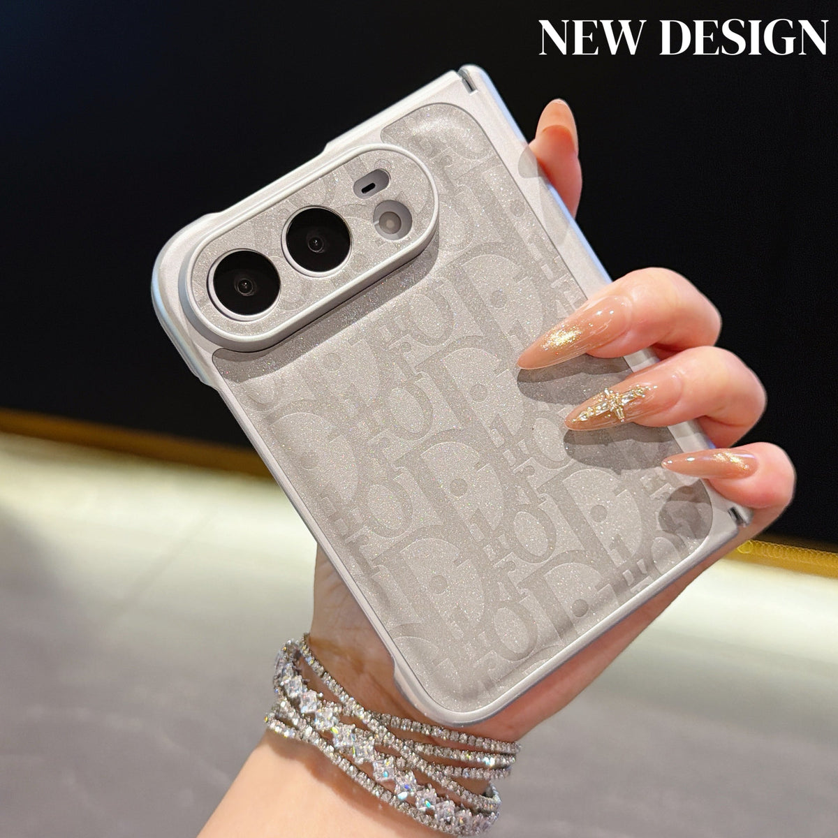 Dior Shimmer Oblique iPhone Duo Case in Grey finish