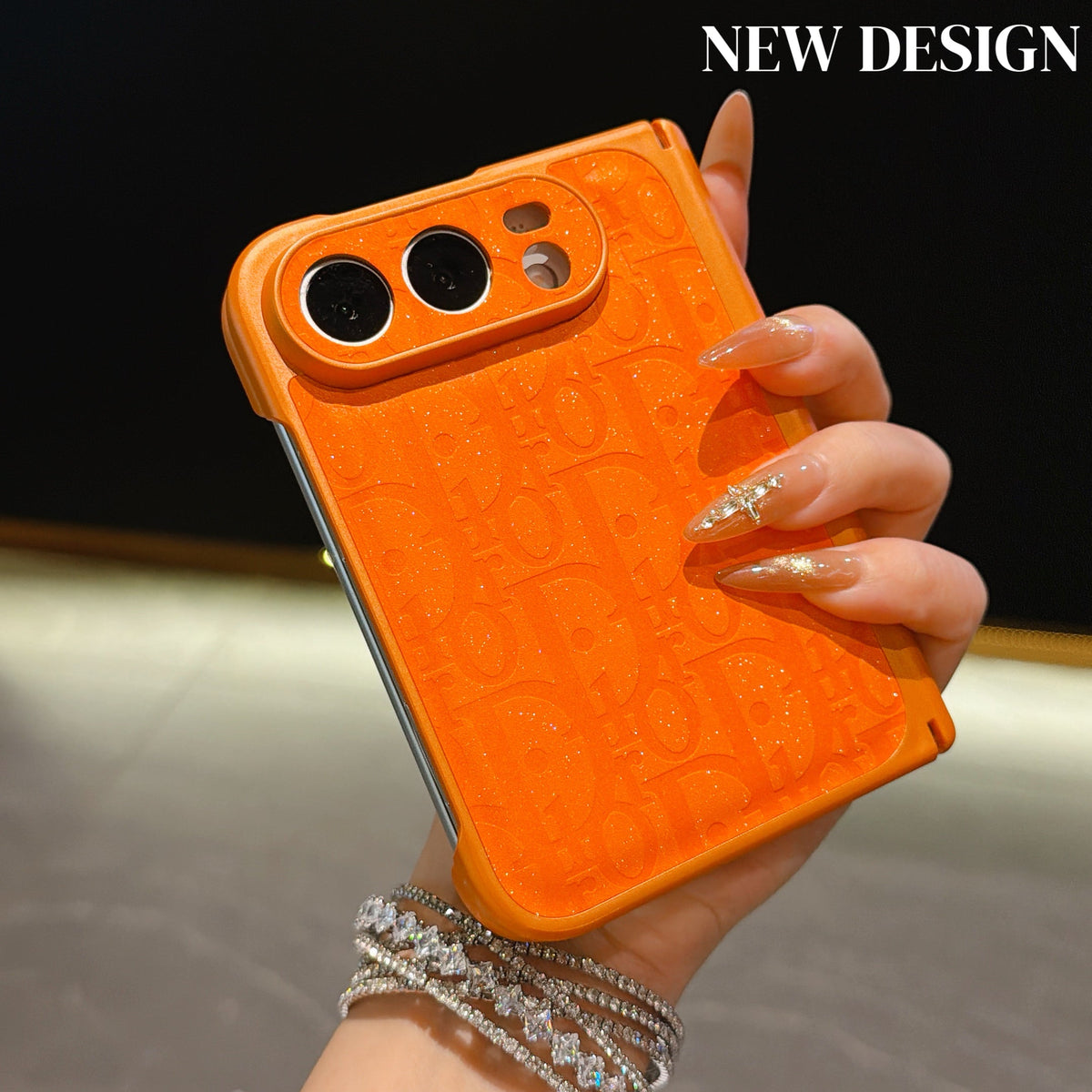 Dior Shimmer Oblique iPhone Duo Case in Orange finish