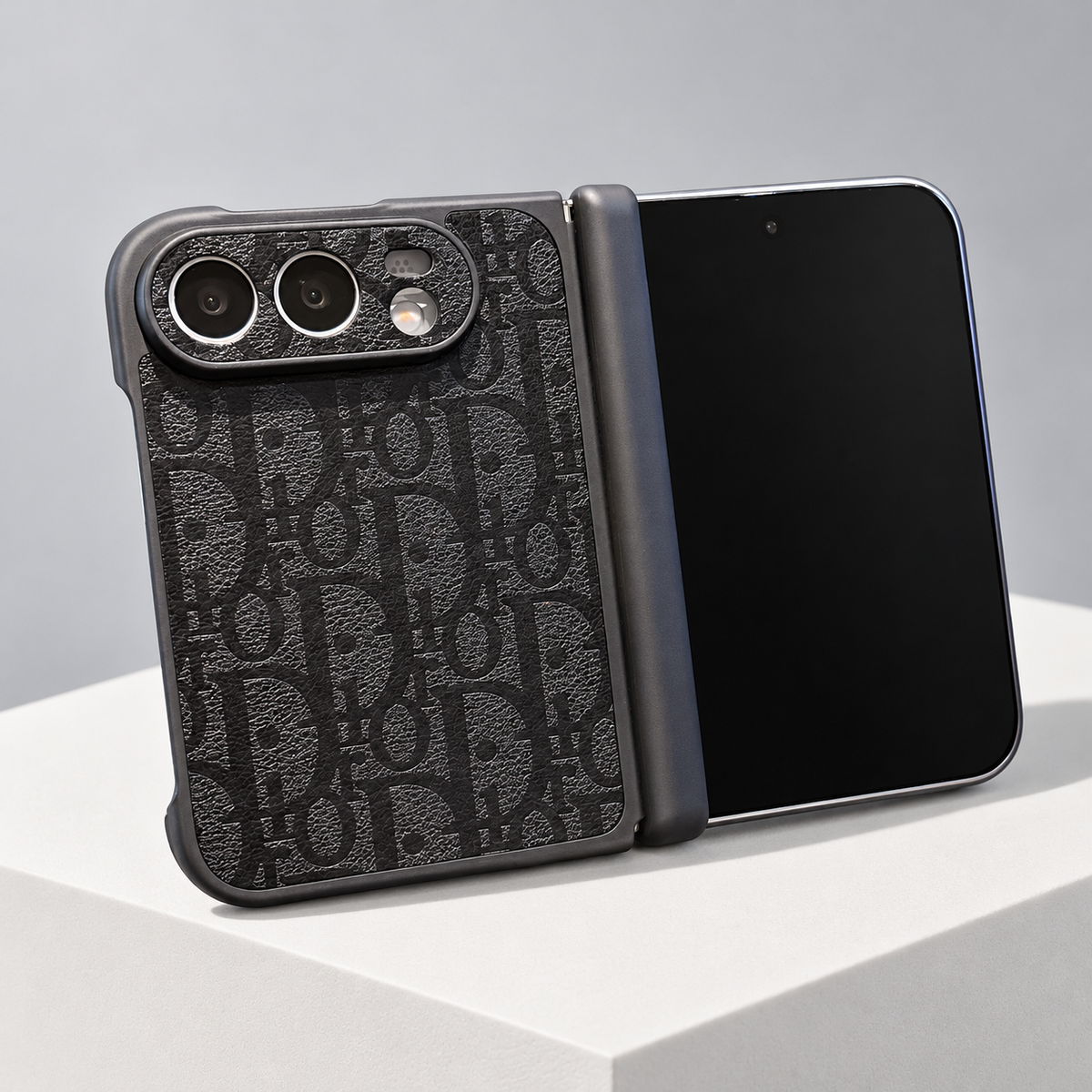 Dior Tonal Monogram iPhone Duo Case in Black — studio view