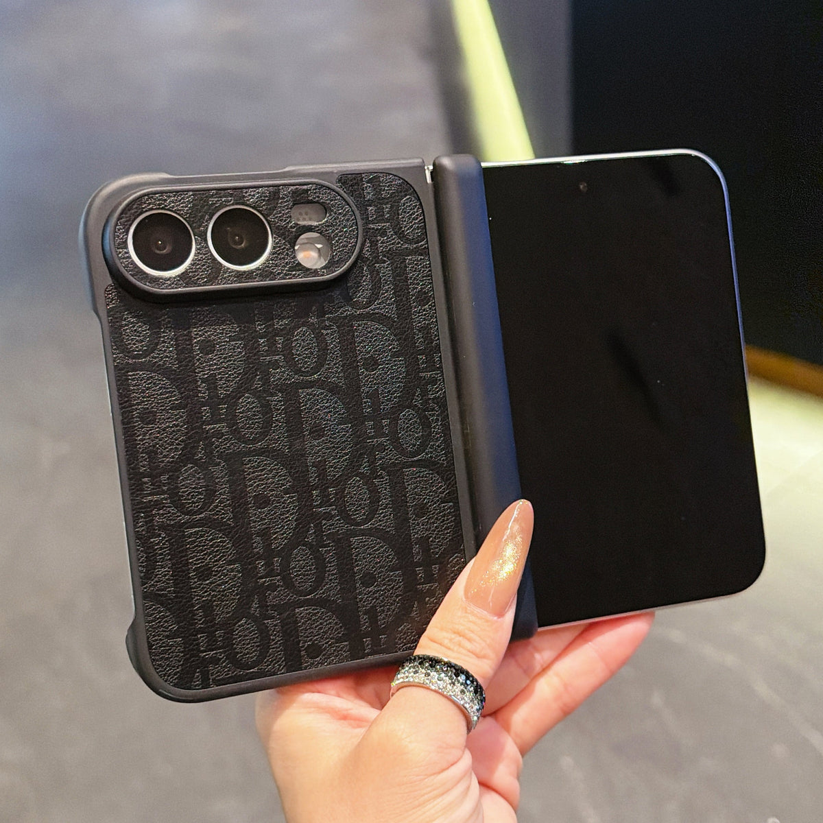 Dior Tonal Oblique iPhone Duo Case in Black finish
