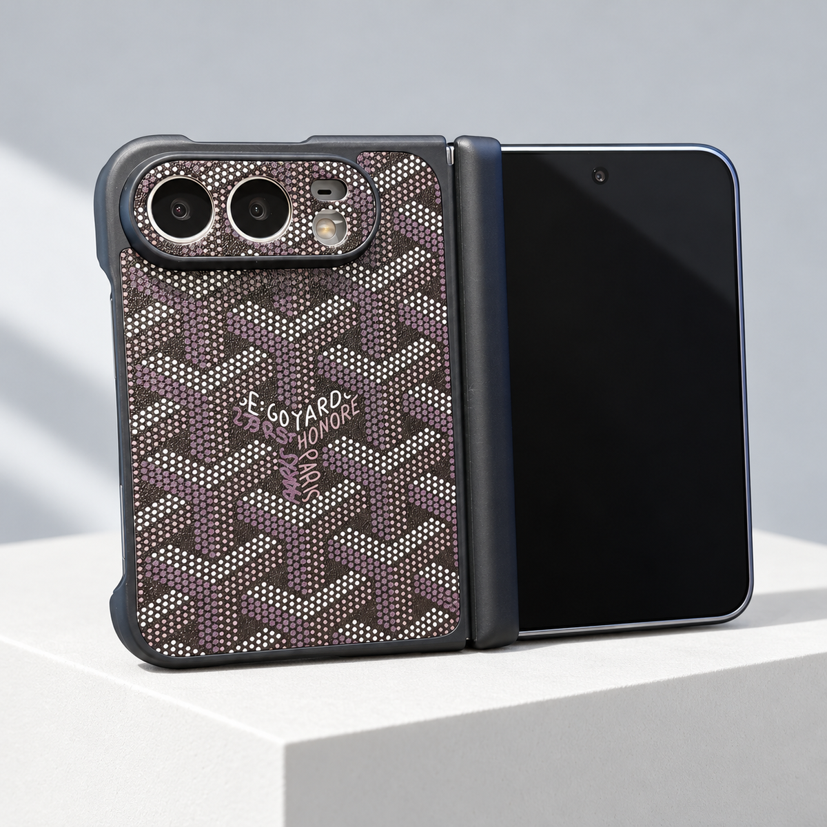 Goyard Chevron Color-Frame iPhone Duo Case in Black — studio view