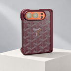 Goyard Chevron Frame iPhone Duo Case in Burgundy — studio view