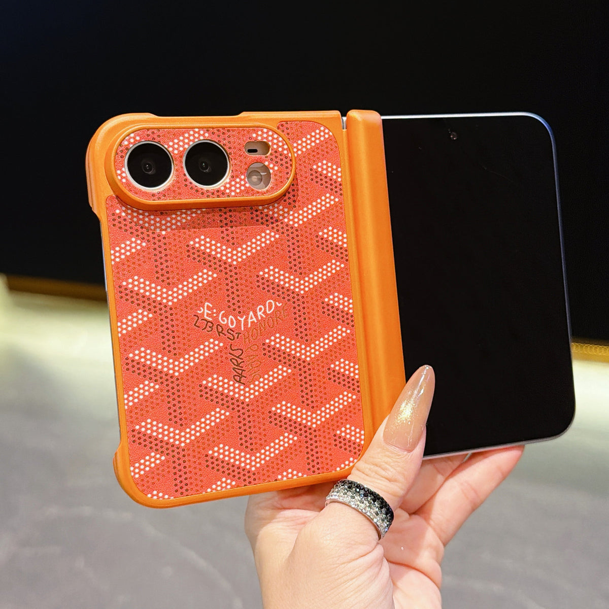 Goyard Chevron iPhone Duo Case – Color Edit in Orange finish