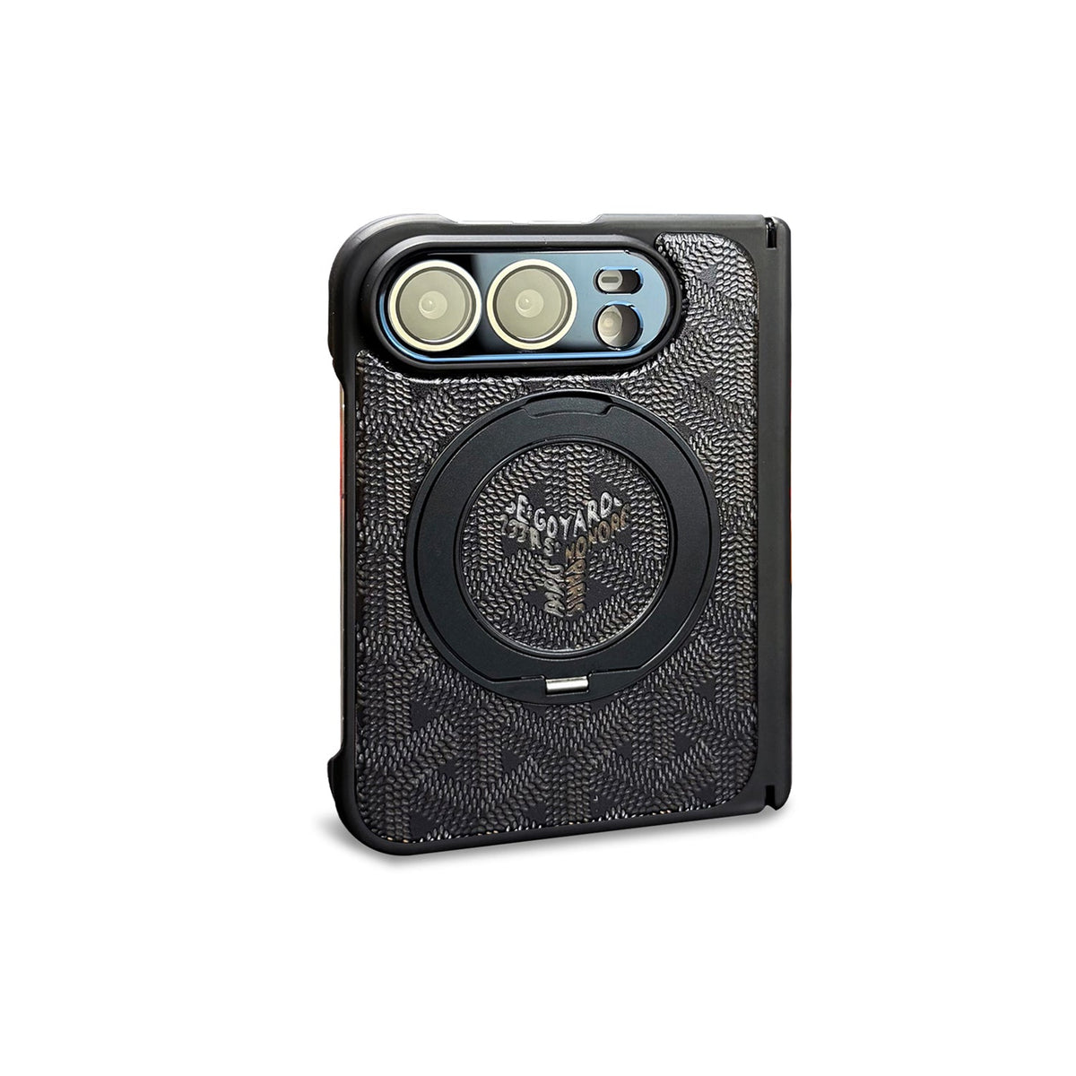 Goyard Chevron iPhone Duo Case with Ring Stand in Black finish
