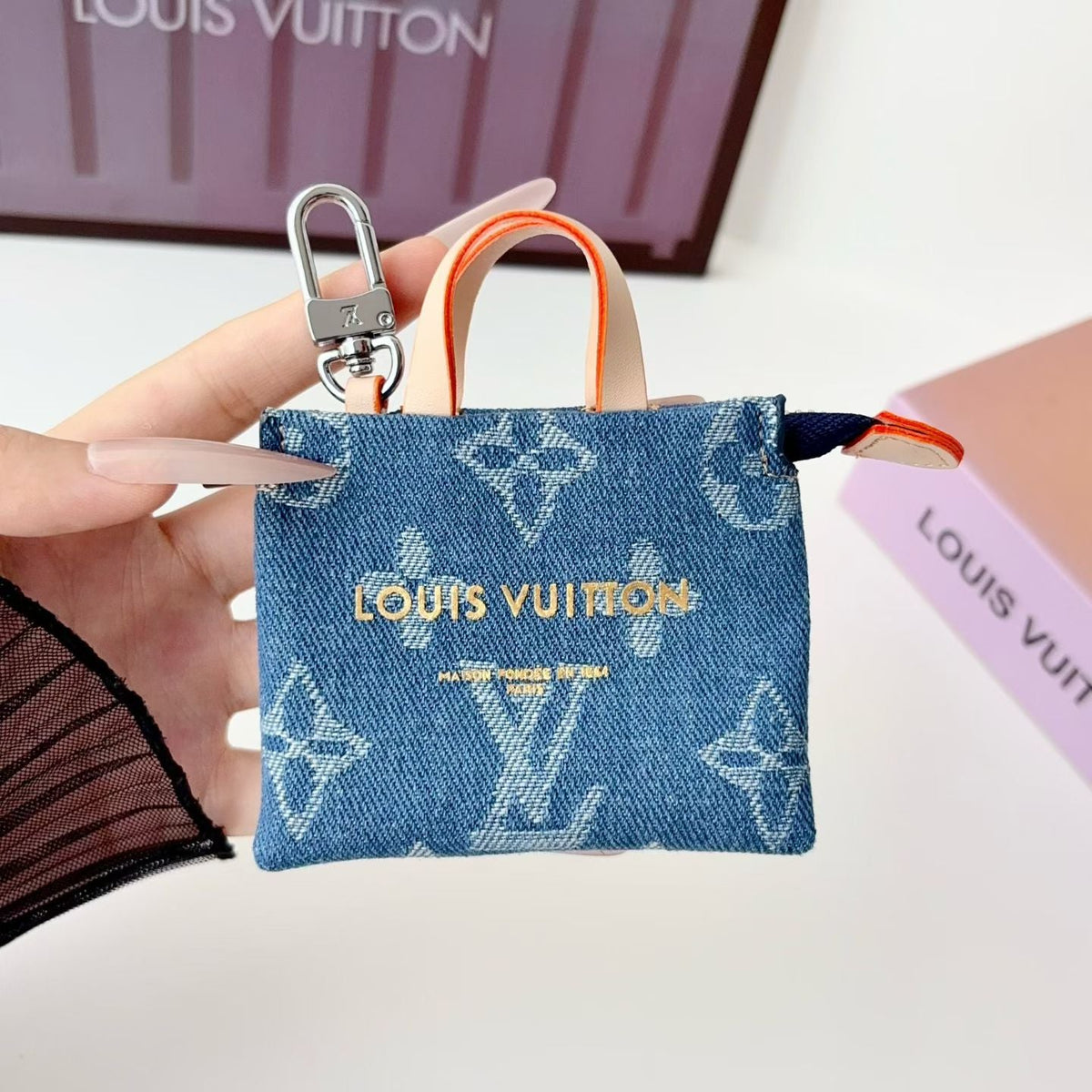 Louis Vuitton Denim Monogram Mini Tote Bag Charm in Blue Denim finish