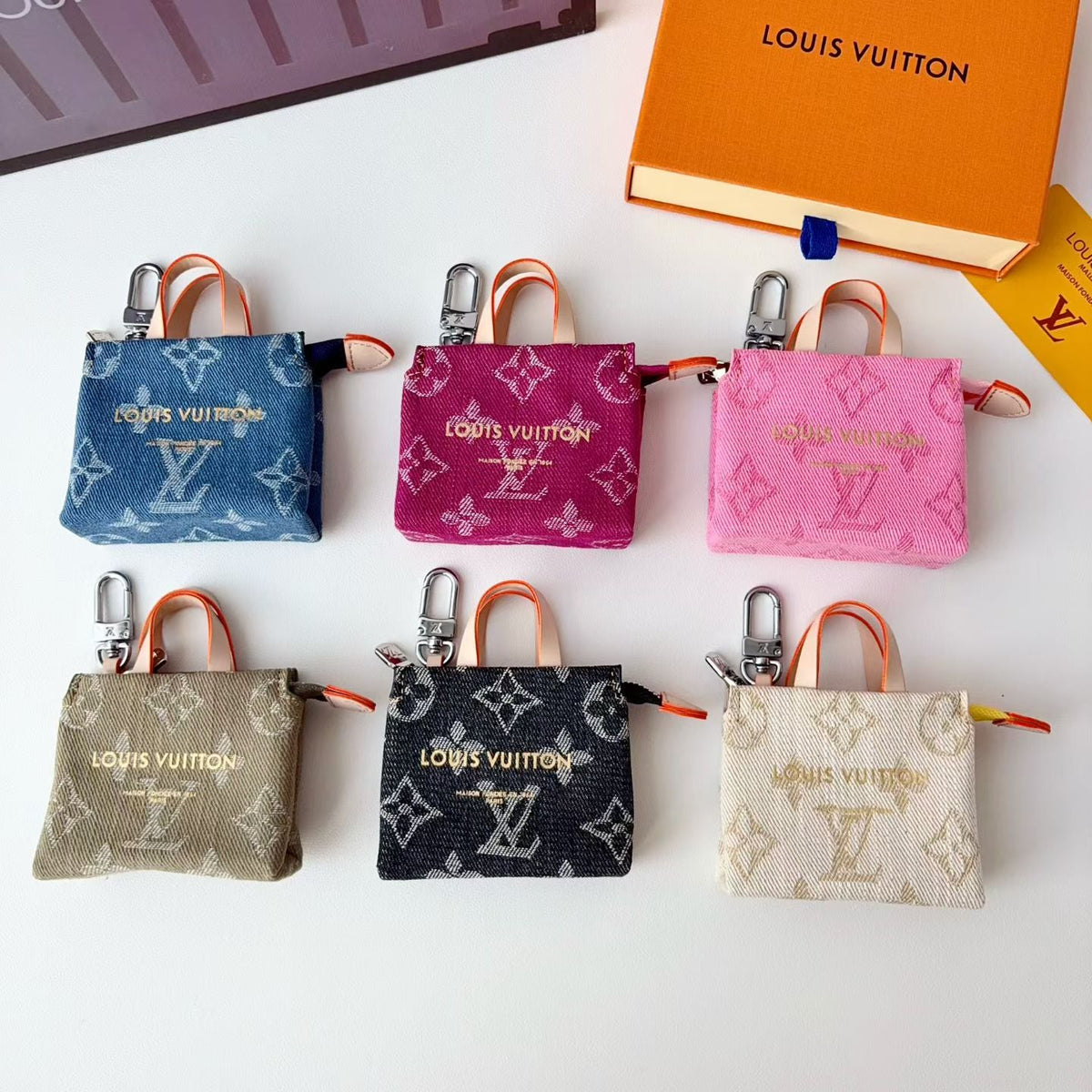 Louis Vuitton Denim Monogram Mini Tote Bag Charm in pattern and finish overview