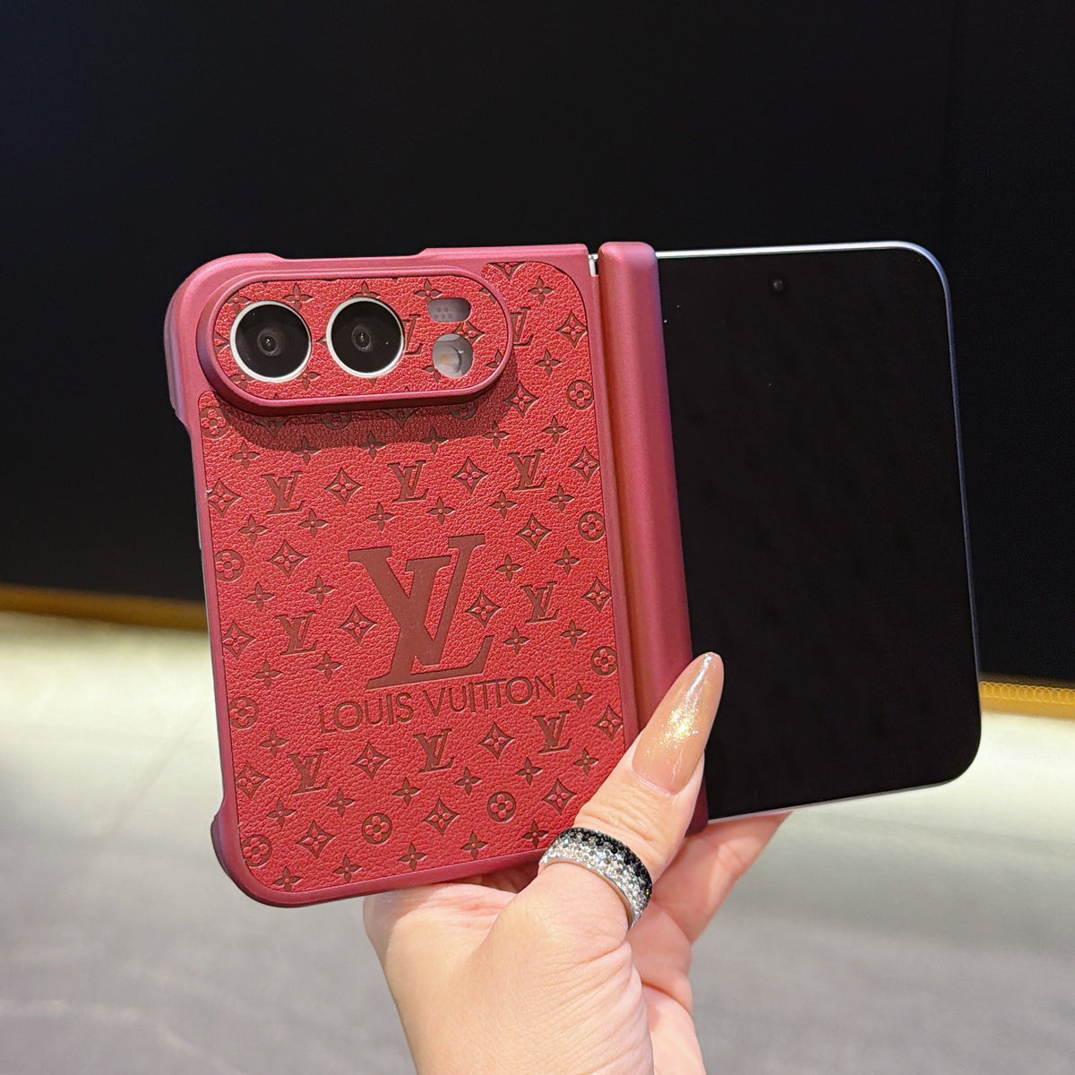 Louis Vuitton Embossed Monogram iPhone Duo Case in Burgundy finish