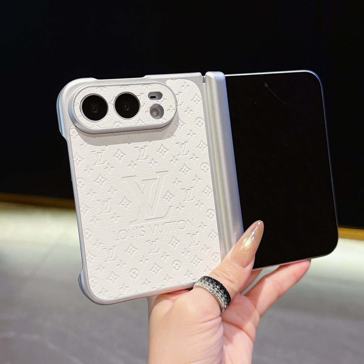 Louis Vuitton Embossed Monogram iPhone Duo Case in White finish