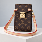 Louis Vuitton Envelope Crossbody Phone Pouch in Classic Brown Monogram — studio view