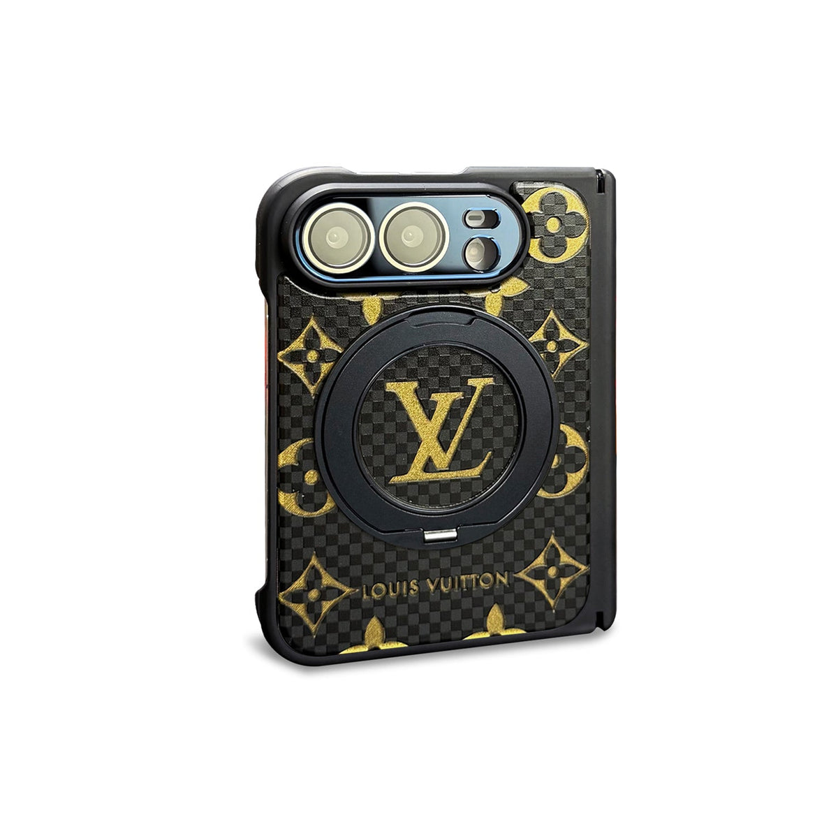 Louis Vuitton Monogram Check iPhone Duo Case with Ring Stand in Black finish
