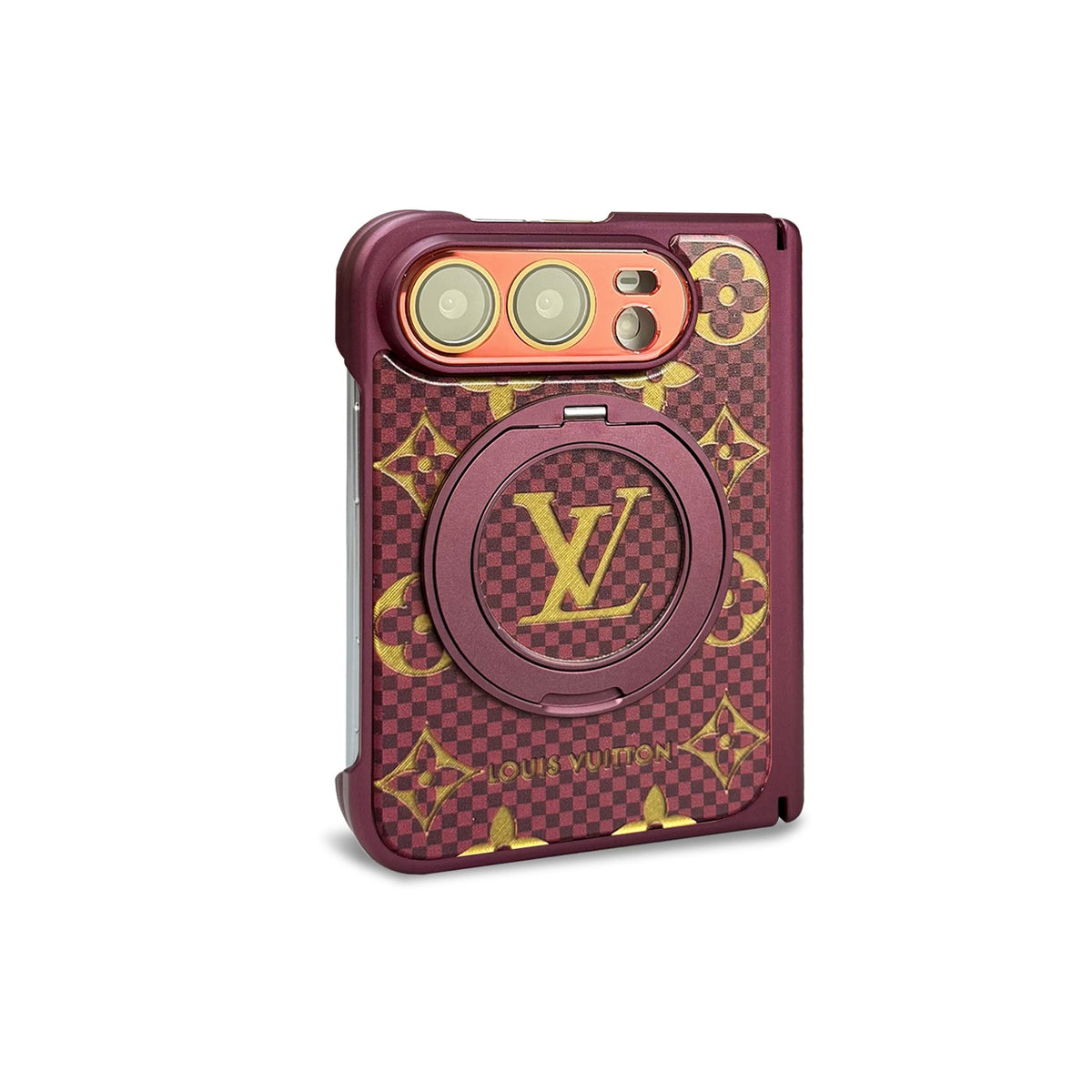 Louis Vuitton Monogram Check iPhone Duo Case with Ring Stand in Burgundy finish