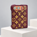 Louis Vuitton Monogram Grid iPhone Duo Case in Burgundy — studio view
