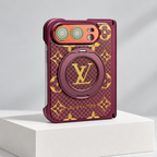 Louis Vuitton Monogram Grid Ring-Stand Duo Case in Burgundy — studio view