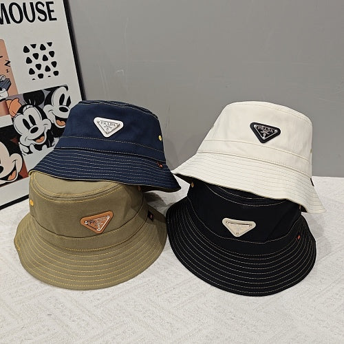 Prada bucket hat in black, navy, white and khaki — product view 3