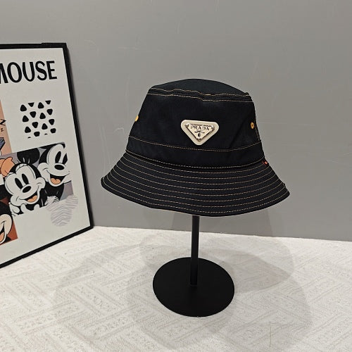 Prada bucket hat in black, navy, white and khaki — product view 5