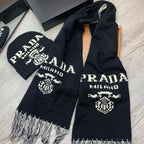 Prada Cashmere Monogram Jacquard Tassel Scarf Hat Set for Women – product image 11