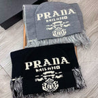 Prada Cashmere Monogram Jacquard Tassel Scarf Hat Set for Women – product image 12