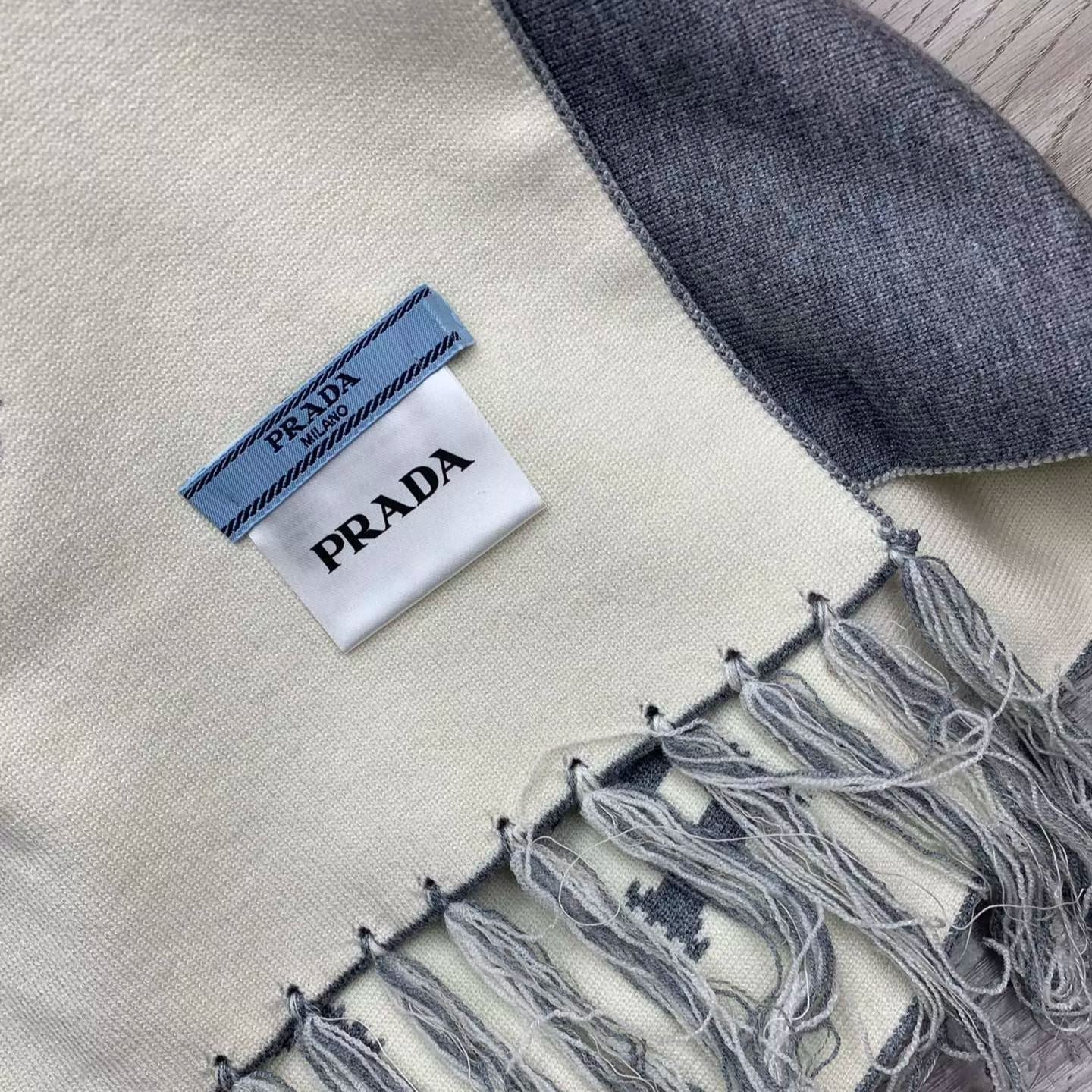 Prada Cashmere Monogram Jacquard Tassel Scarf Hat Set for Women – product image 16