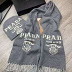Prada Cashmere Monogram Jacquard Tassel Scarf Hat Set for Women – product image 17