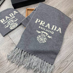 Prada Cashmere Monogram Jacquard Tassel Scarf Hat Set for Women – product image 4