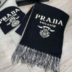 Prada Cashmere Monogram Jacquard Tassel Scarf Hat Set for Women – product image 5