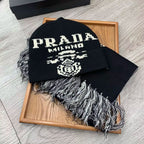 Prada Cashmere Monogram Jacquard Tassel Scarf Hat Set for Women – product image 8