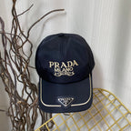 Navy Prada embroidered logo baseball cap, front view
