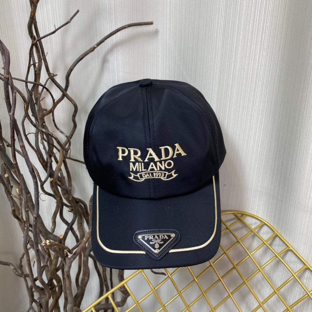 Navy Prada embroidered logo baseball cap, front view
