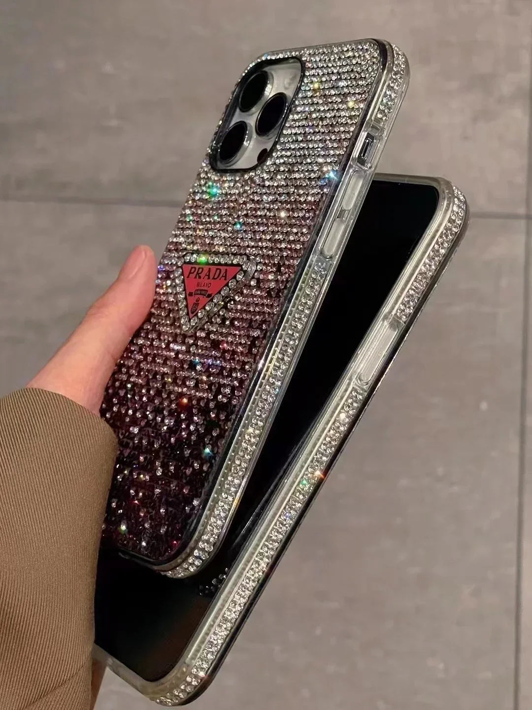 Crystal Prada iPhone 17 Pro Max Case – Luxury Rhinestone Prada Phone Case Pink