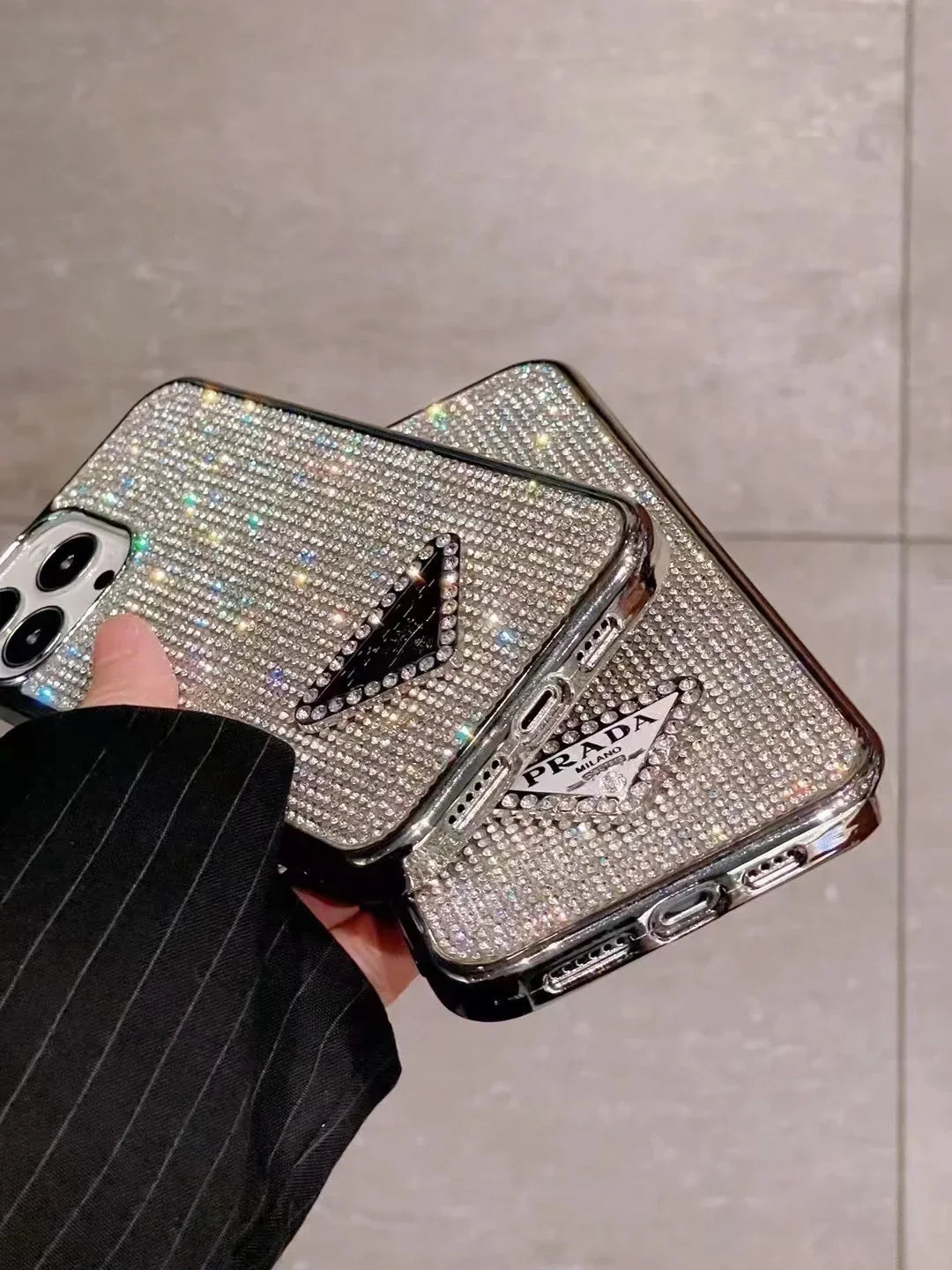 Crystal Prada iPhone 17 Pro Max Case – Luxury Rhinestone Prada Phone Case Black