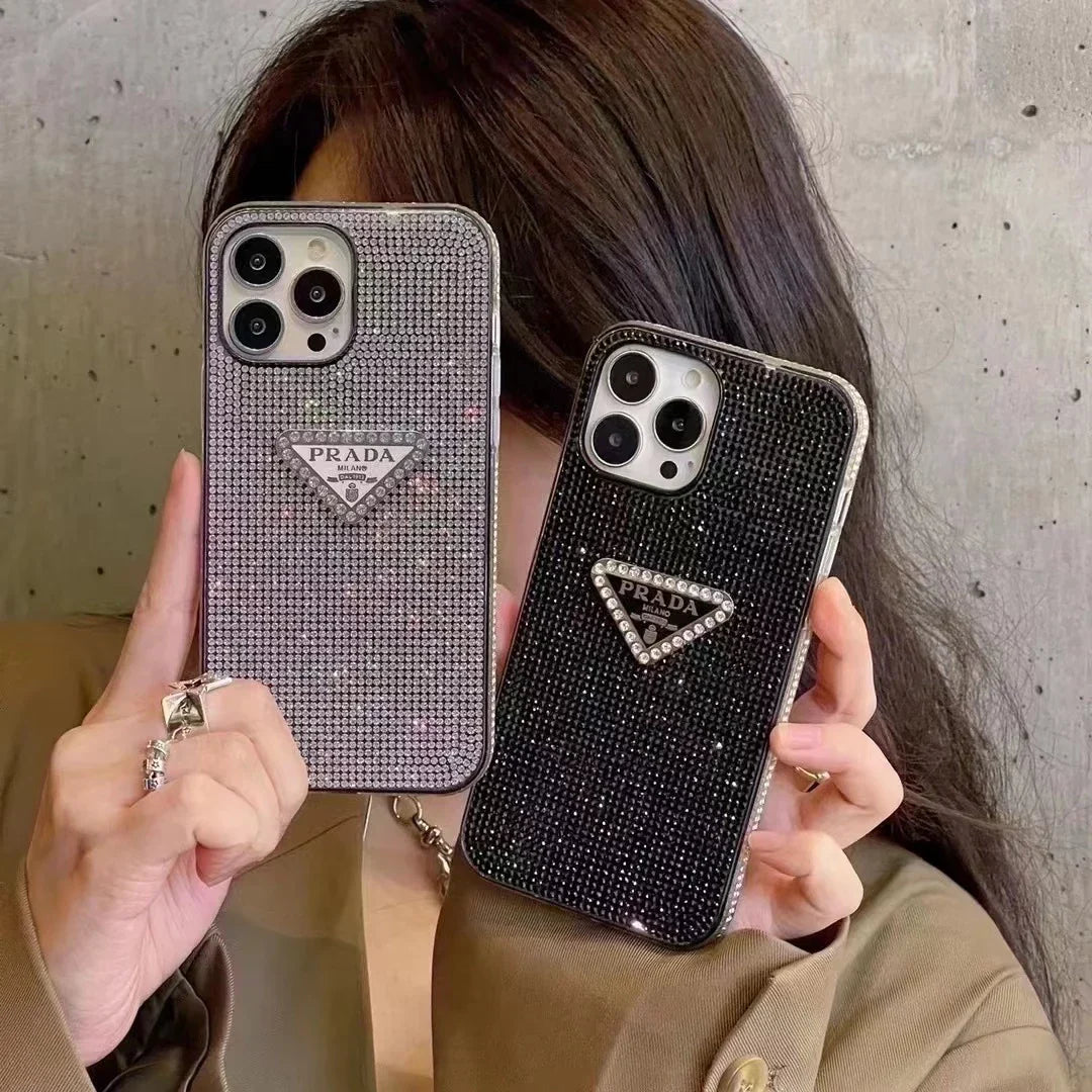 Crystal Prada iPhone 17 Pro Max Case – Luxury Rhinestone Prada Phone Case Black