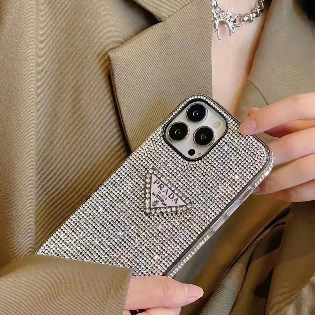 Crystal Prada iPhone 17 Pro Max Case – Luxury Rhinestone Prada Phone Case Black