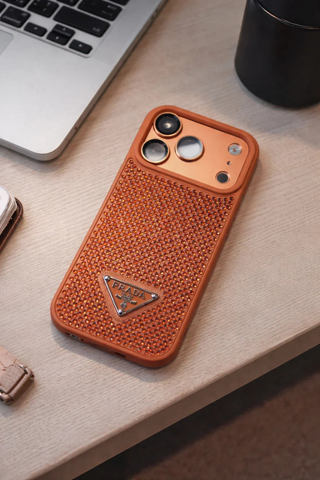 Crystal Orange iPhone 17 Pro Max Case – Quilted Luxury Rhinestone Designer-Style Cover