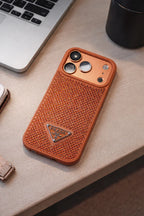 Crystal Gray Prada iPhone 17 Pro Max Case – Quilted Luxury Rhinestone Designer-Style Cover
