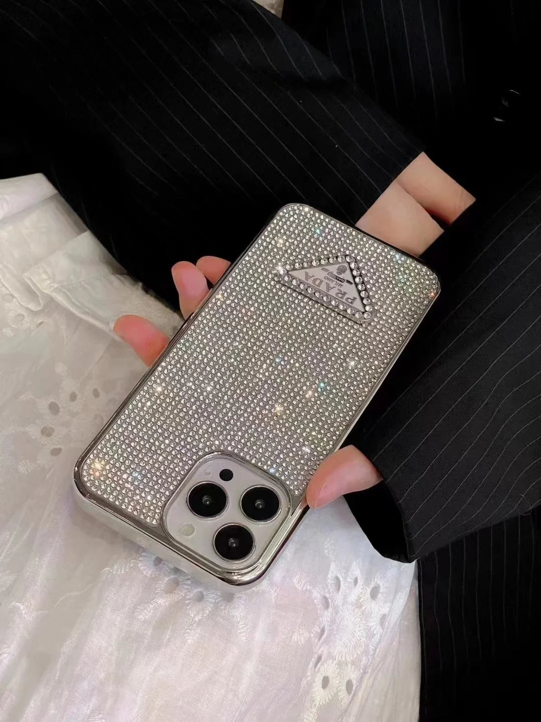 Crystal Prada iPhone 17 Pro Max Case – Luxury Rhinestone Prada Phone Case Clear