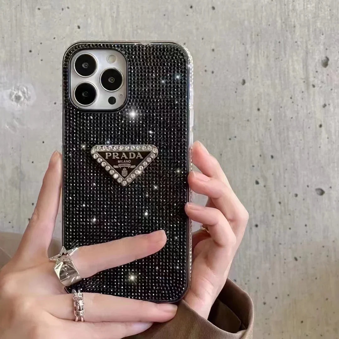 Crystal Prada iPhone 17 Pro Max Case – Luxury Rhinestone Prada Phone Case Blue