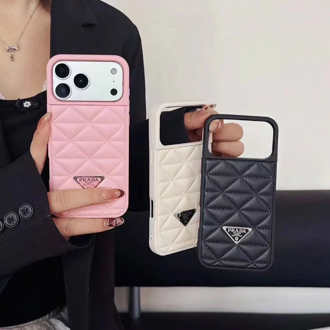 Prada iPhone 17 Pro Max / iPhone 17 Pro Case – Luxury Designer Leather Case White