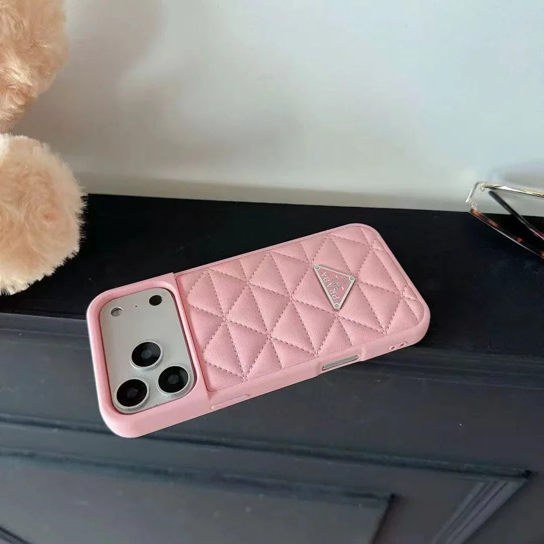 Prada iPhone 17 Pro Max / iPhone 17 Pro Case – Luxury Designer Leather Case Pink