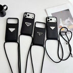 Prada iPhone 17 Pro Max Case with Strap & Card Holder – Luxury Designer Crossbody Phone Case