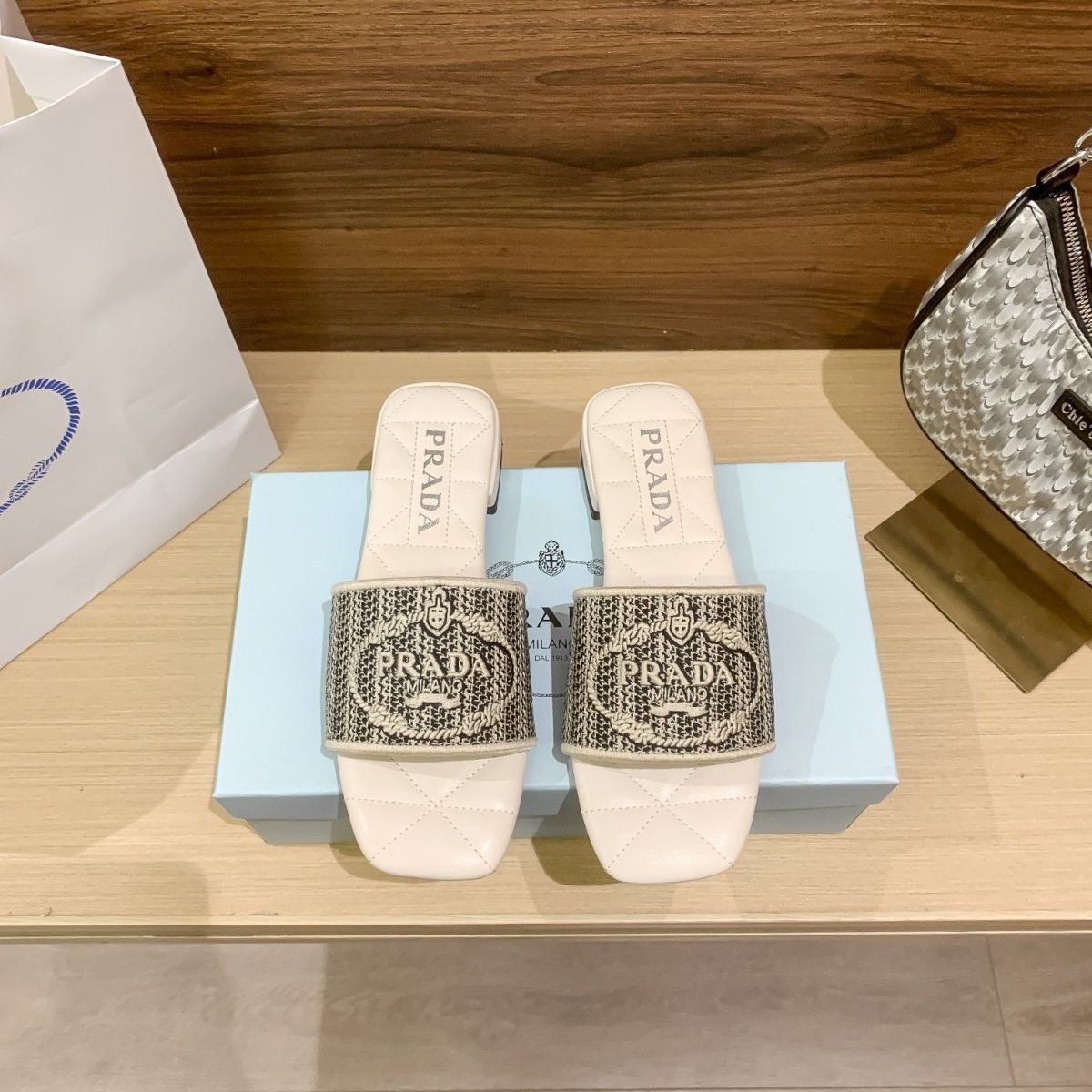 Prada Letter Embroidery Flat Slippers – slippers product image 1