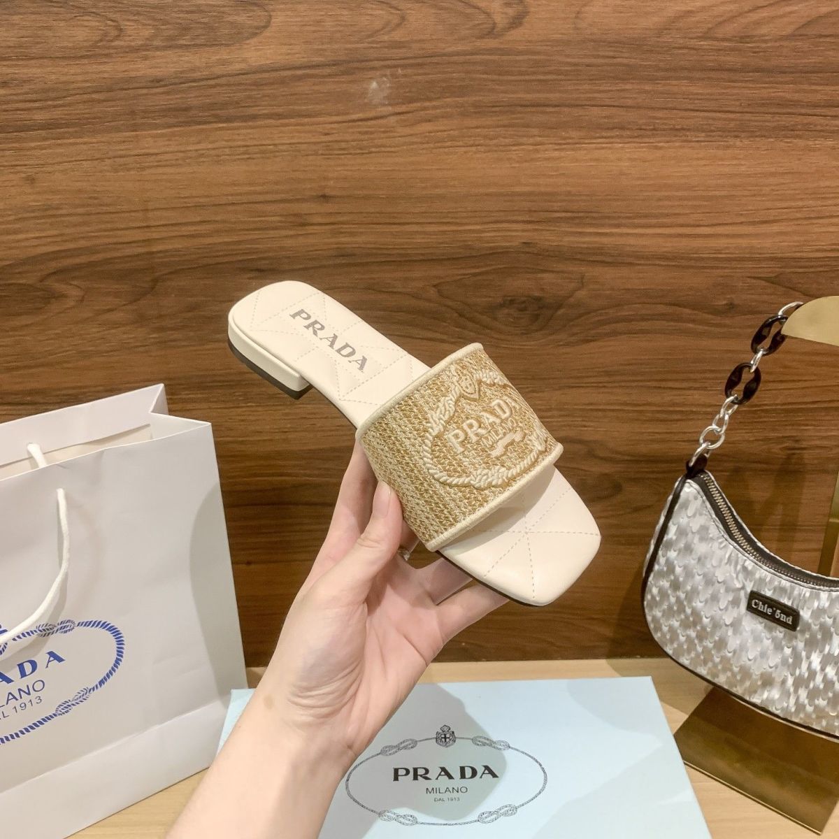 Prada Letter Embroidery Flat Slippers – slippers product image 13