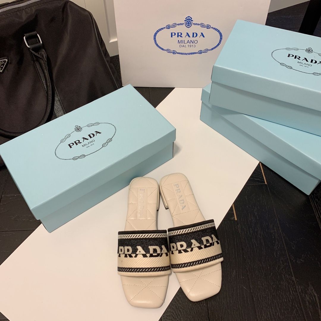 Prada Monogram Embroidered Flat Slippers – slippers product image 4