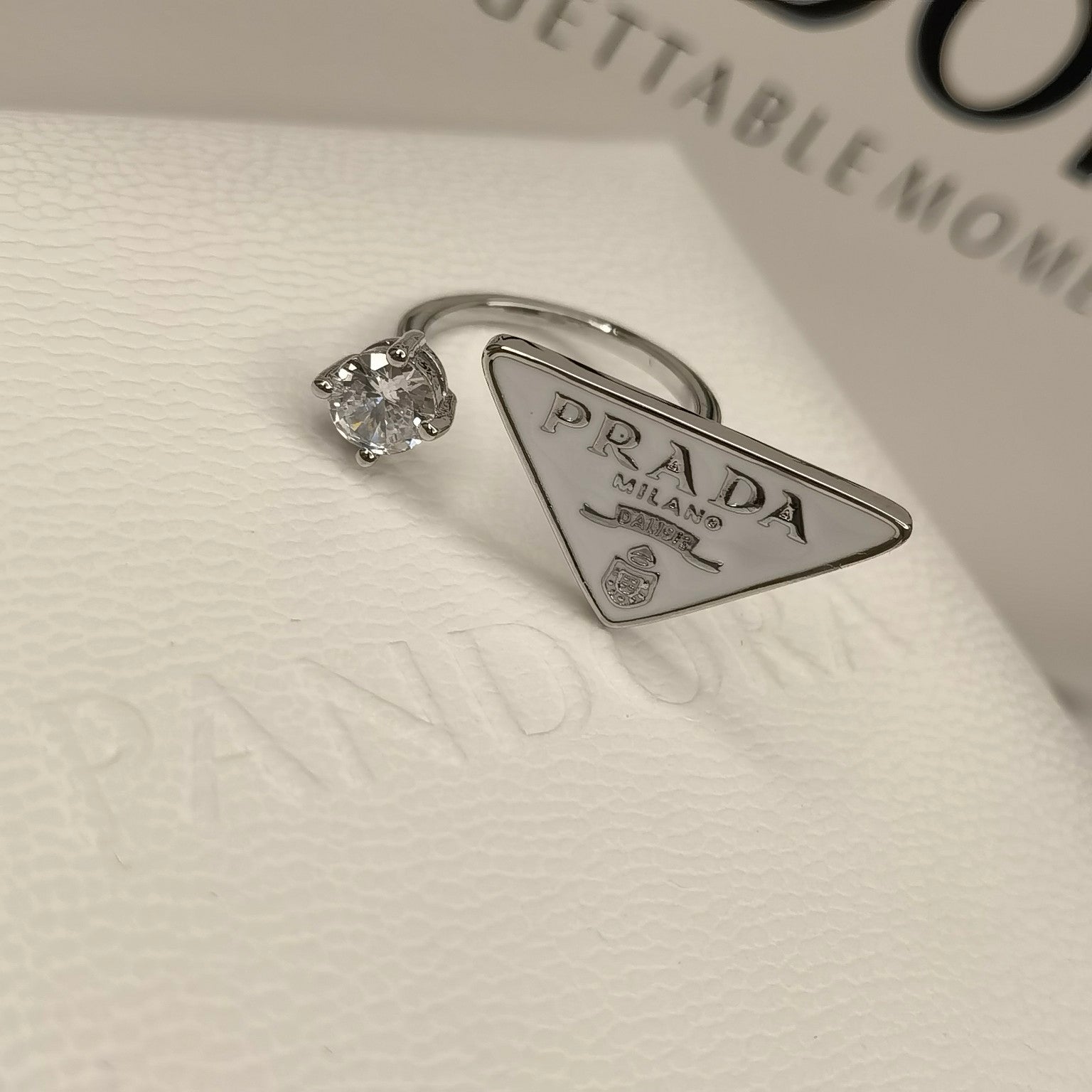 Prada Triangle Symbol Crystal Open Ring – Luxury Designer Jewelry – product image 2