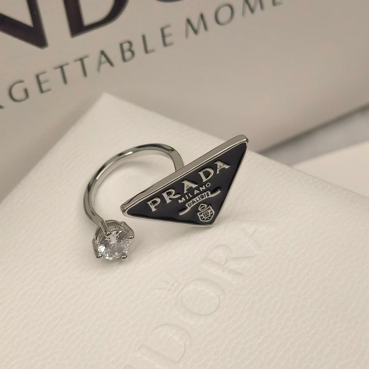 Prada Triangle Symbol Crystal Open Ring – Luxury Designer Jewelry – product image 3