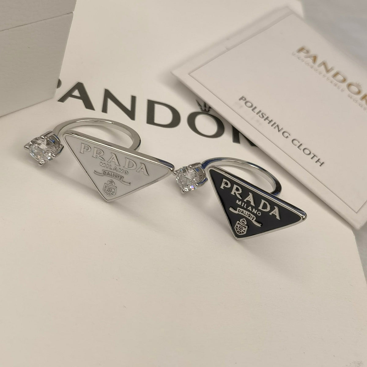 Prada Triangle Symbol Crystal Open Ring – Luxury Designer Jewelry – product image 5