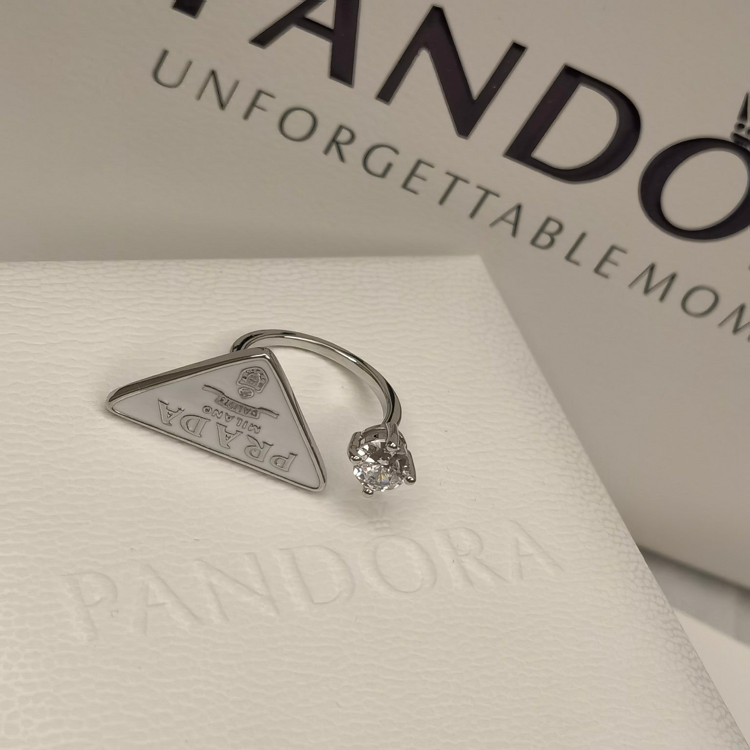Prada Triangle Symbol Crystal Open Ring – Luxury Designer Jewelry – product image 7